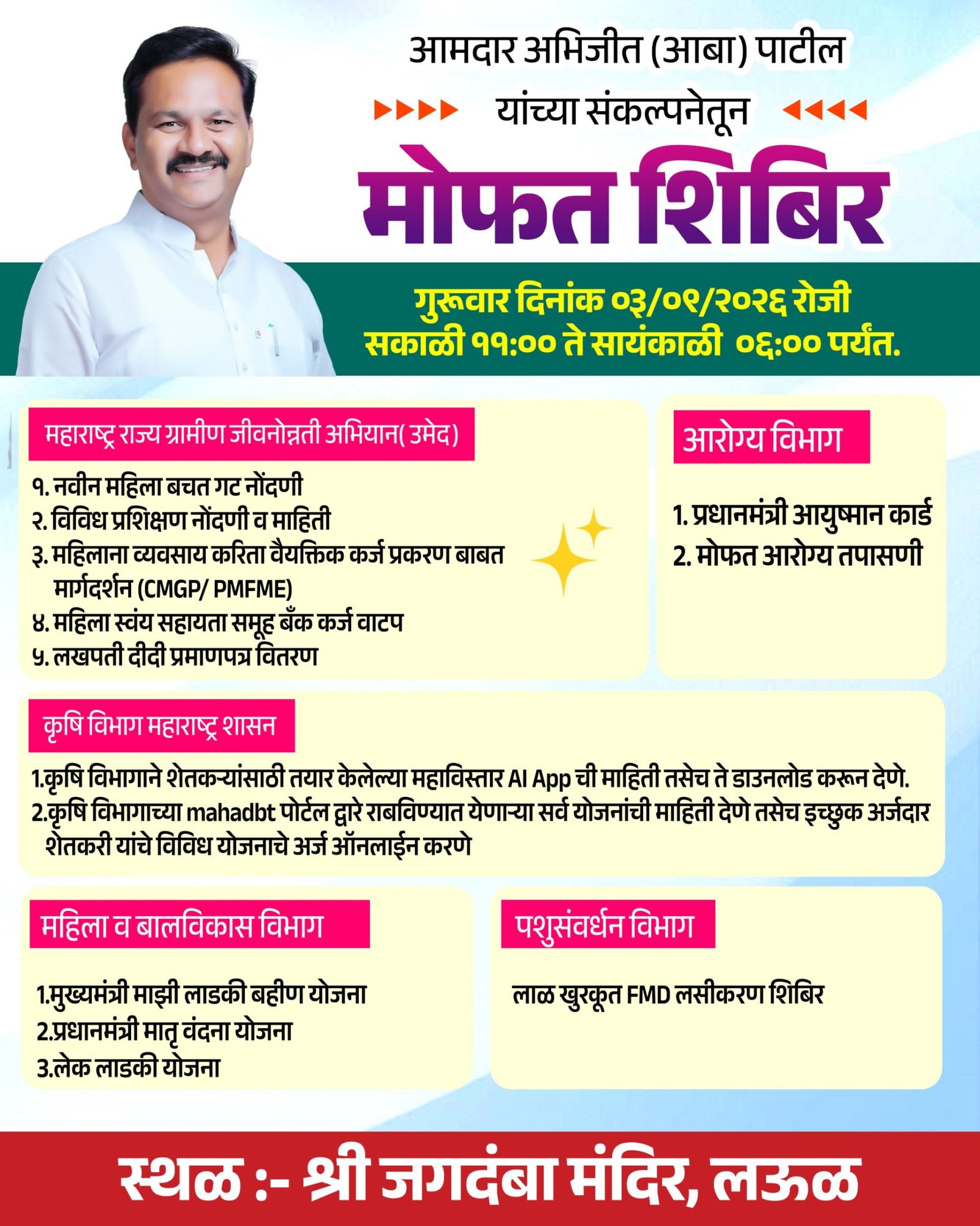 लऊळ येथे आमदार अभिजीत (आबा) पाटील यांच्या संकल्पनेतून मोफत शिबिर